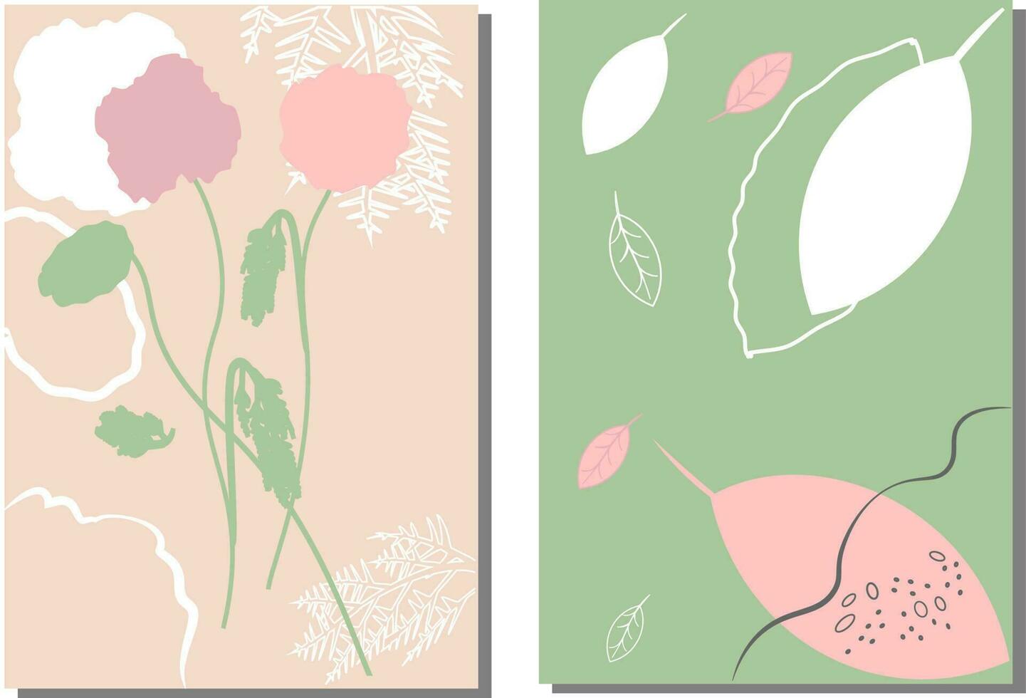 reeks van bloemen, gebladerte, planten, abstractie, lijnen, contouren.trendy concept voor logo, ansichtkaart, banier, poster, vector illustratie.