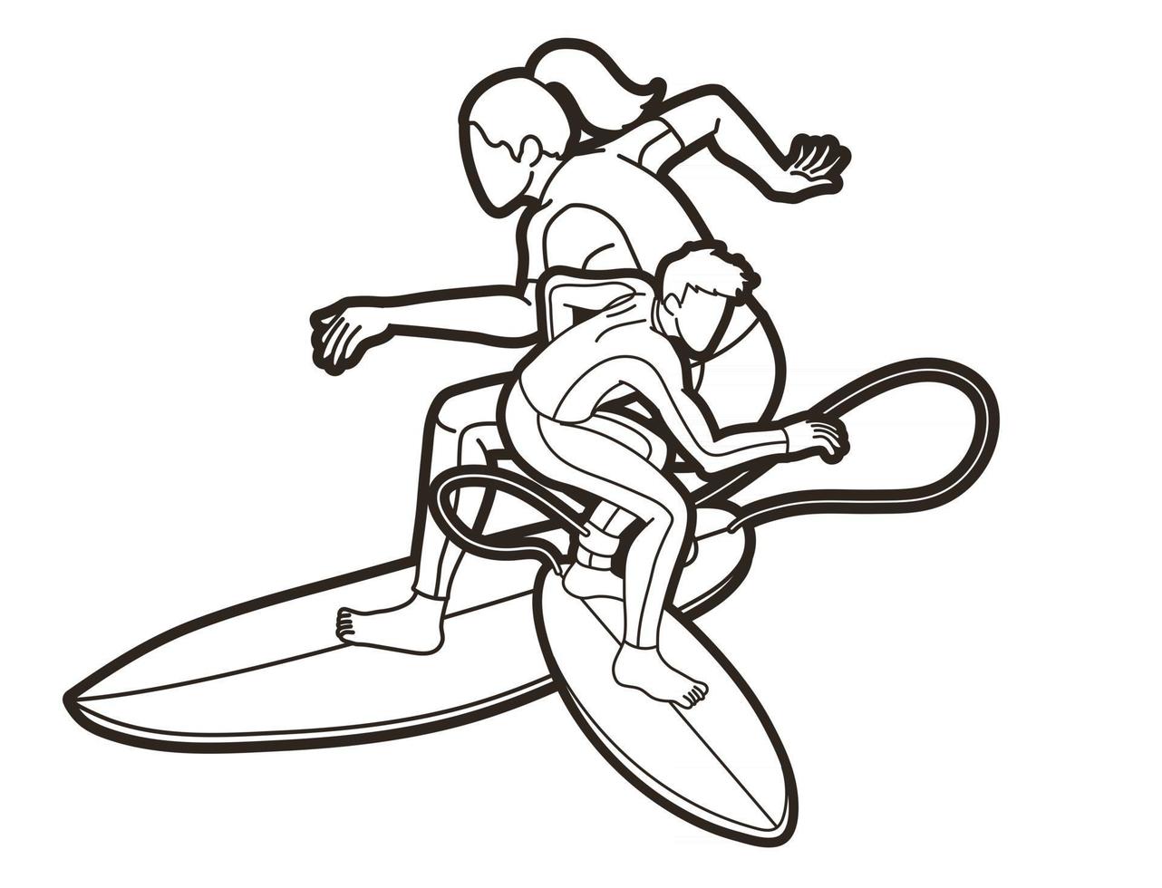 overzicht surfer actie surfen sport spelers vector