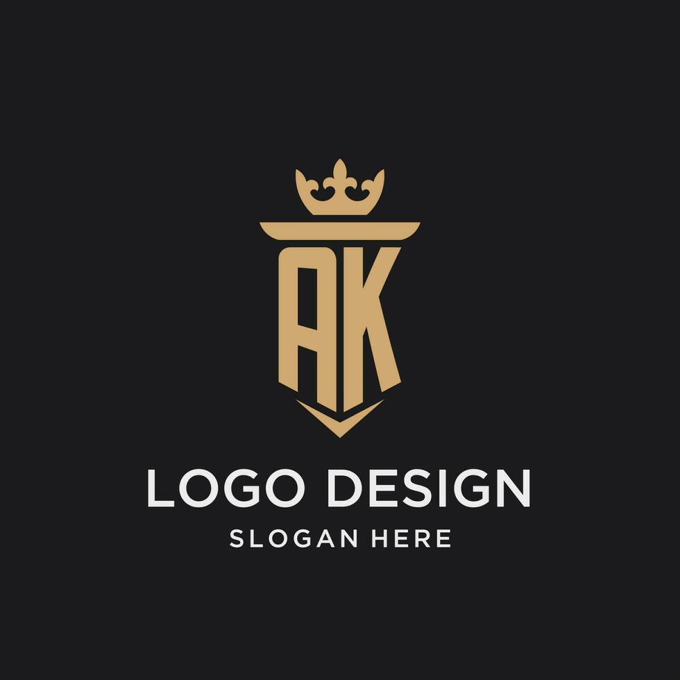 ak monogram met middeleeuws stijl, luxe en elegant eerste logo ontwerp vector