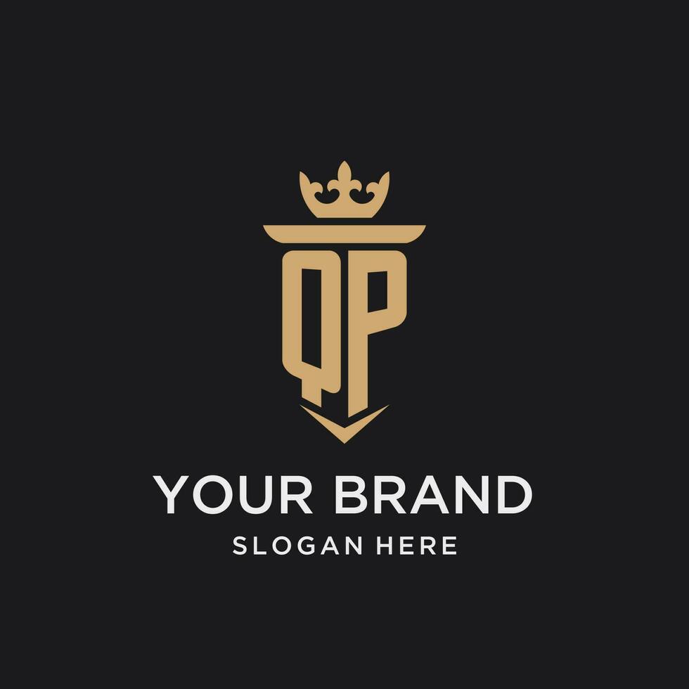 qp monogram met middeleeuws stijl, luxe en elegant eerste logo ontwerp vector