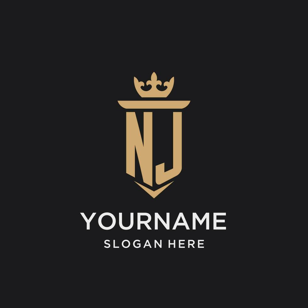 nj monogram met middeleeuws stijl, luxe en elegant eerste logo ontwerp vector