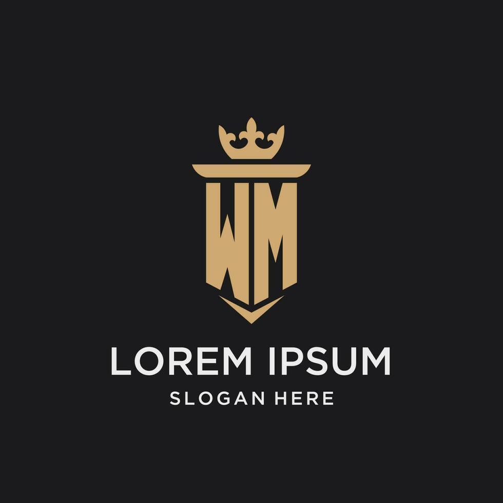 wm monogram met middeleeuws stijl, luxe en elegant eerste logo ontwerp vector