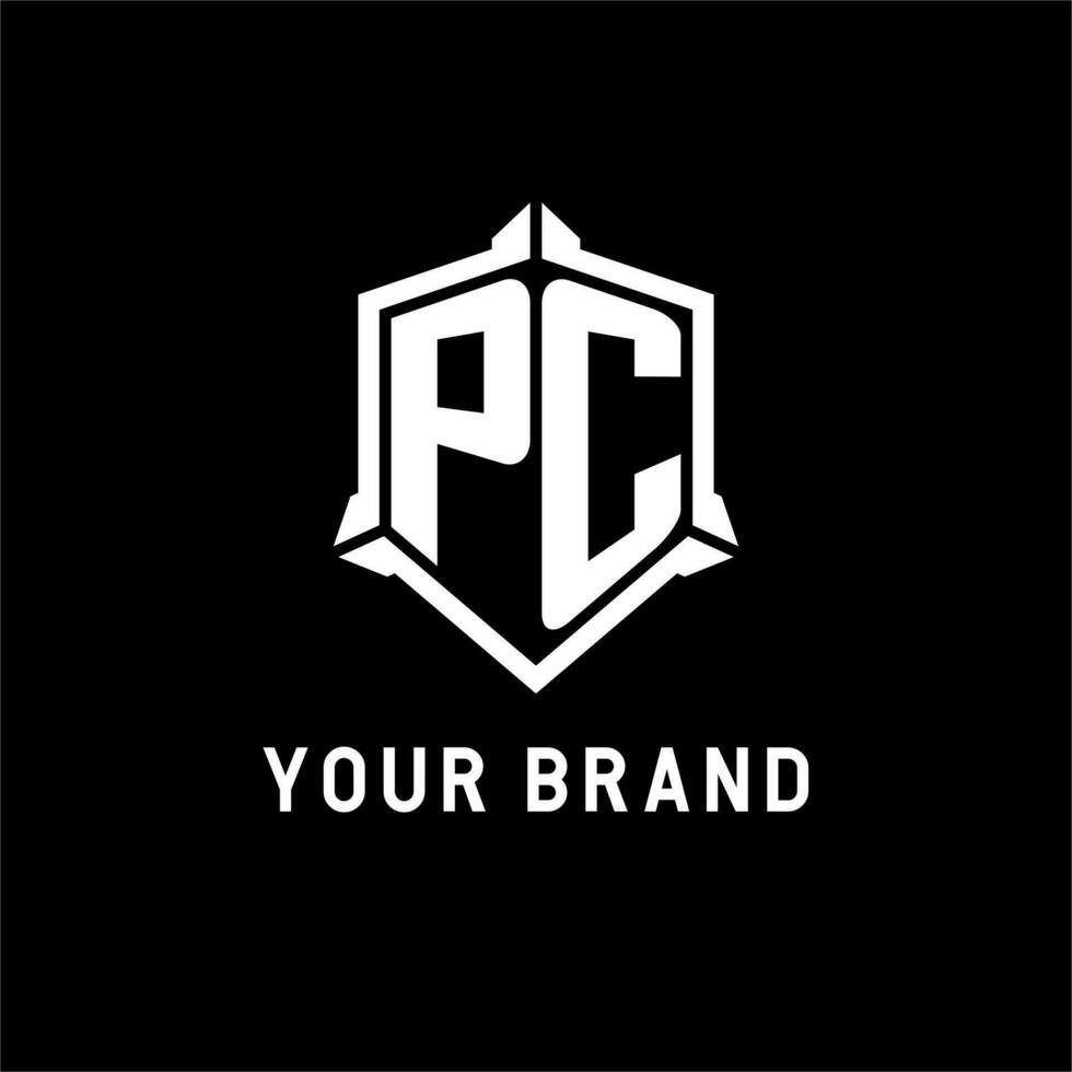 pc logo eerste met schild vorm ontwerp stijl vector