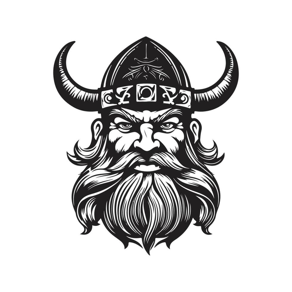 viking tekenfilm, wijnoogst logo lijn kunst concept zwart en wit kleur, hand- getrokken illustratie vector