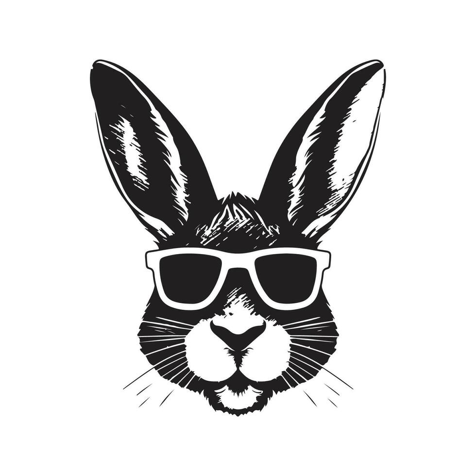 koel konijn met zonnebril, wijnoogst logo lijn kunst concept zwart en wit kleur, hand- getrokken illustratie vector