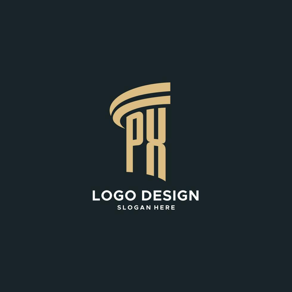 px monogram met pijler icoon ontwerp, luxe en modern wettelijk logo ontwerp ideeën vector