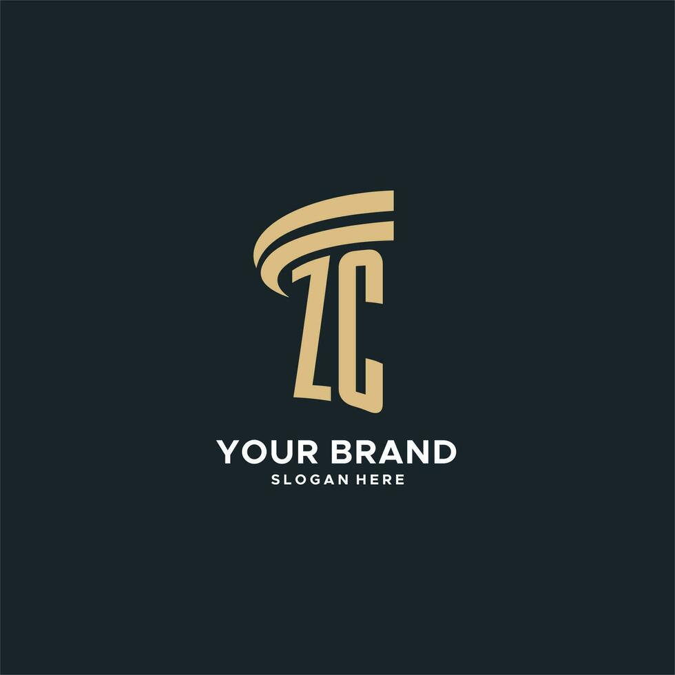 zc monogram met pijler icoon ontwerp, luxe en modern wettelijk logo ontwerp ideeën vector