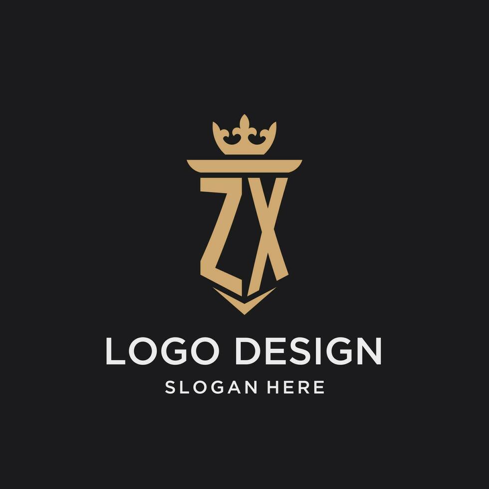 zx monogram met middeleeuws stijl, luxe en elegant eerste logo ontwerp vector