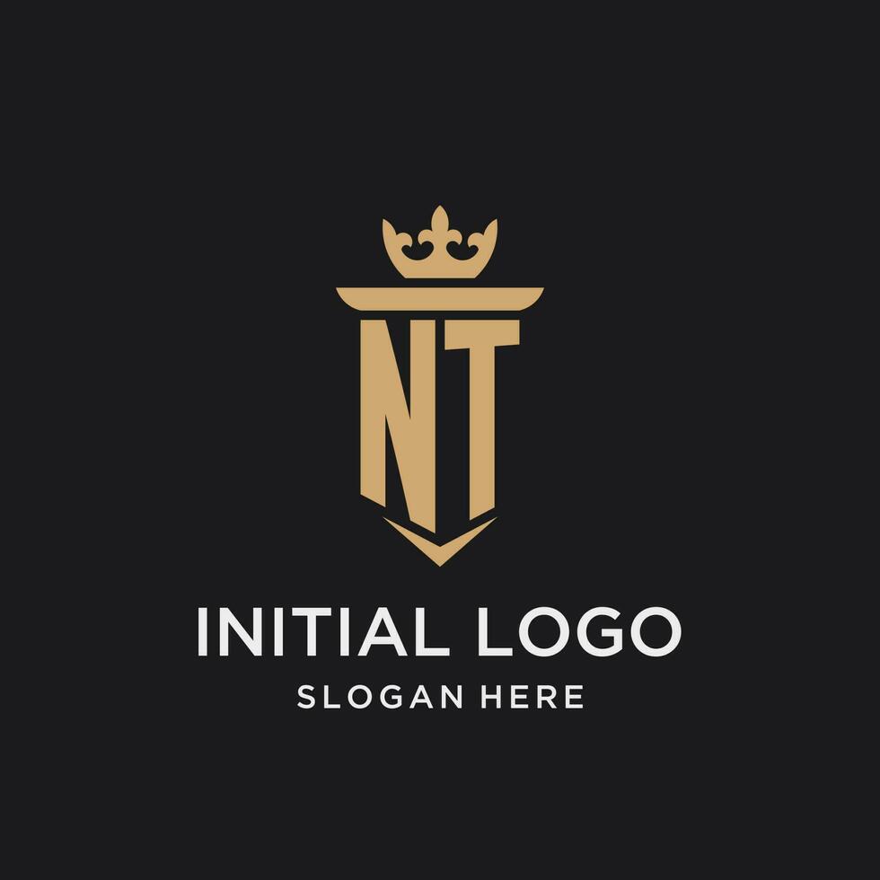 nt monogram met middeleeuws stijl, luxe en elegant eerste logo ontwerp vector