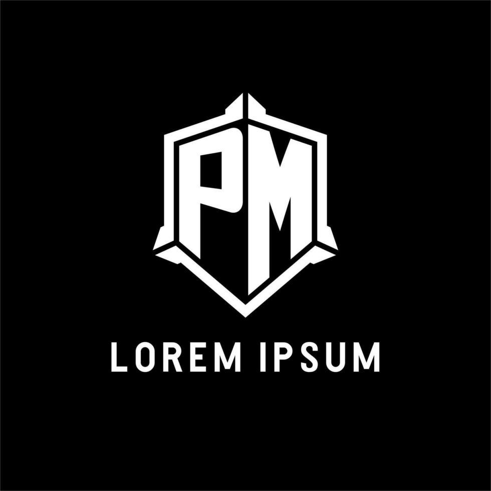 p.m logo eerste met schild vorm ontwerp stijl vector
