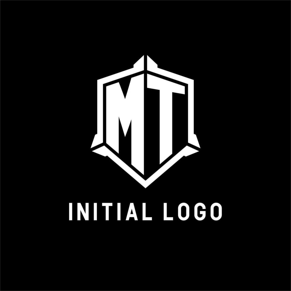 mt logo eerste met schild vorm ontwerp stijl vector