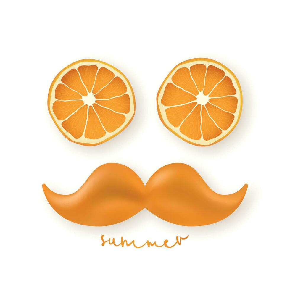grappig gezicht in de het formulier van Mens, bestaande van oranje plakjes en oranje snor vector