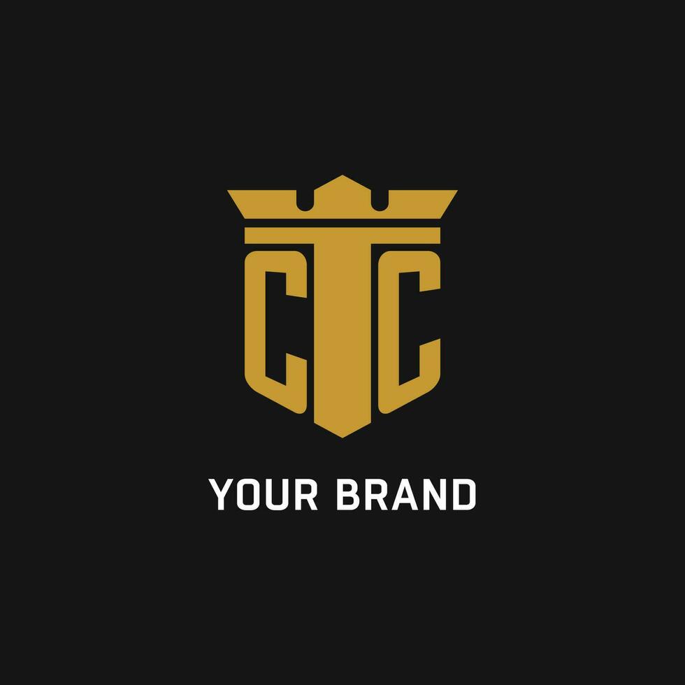 cc eerste logo met schild en kroon stijl vector