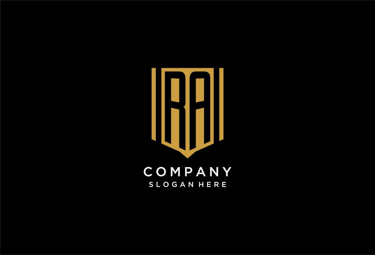 ra monogram logo met meetkundig schild icoon ontwerp vector