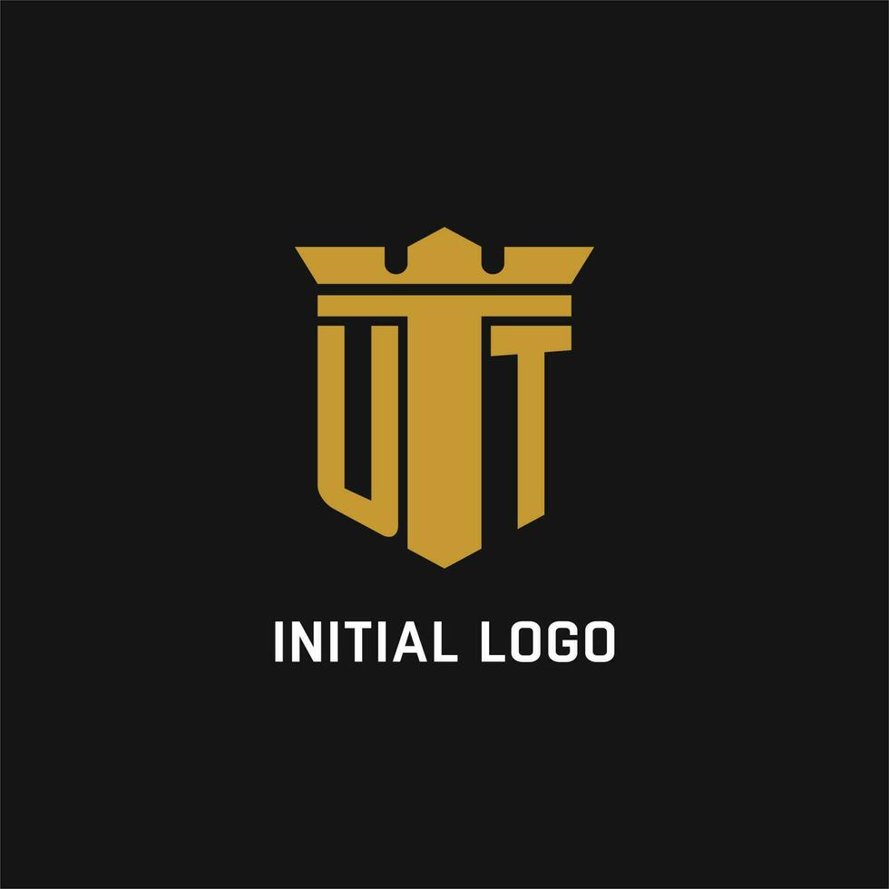 ut eerste logo met schild en kroon stijl vector