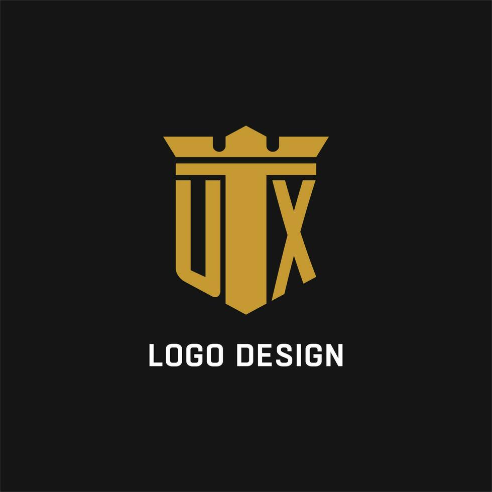 ux eerste logo met schild en kroon stijl vector