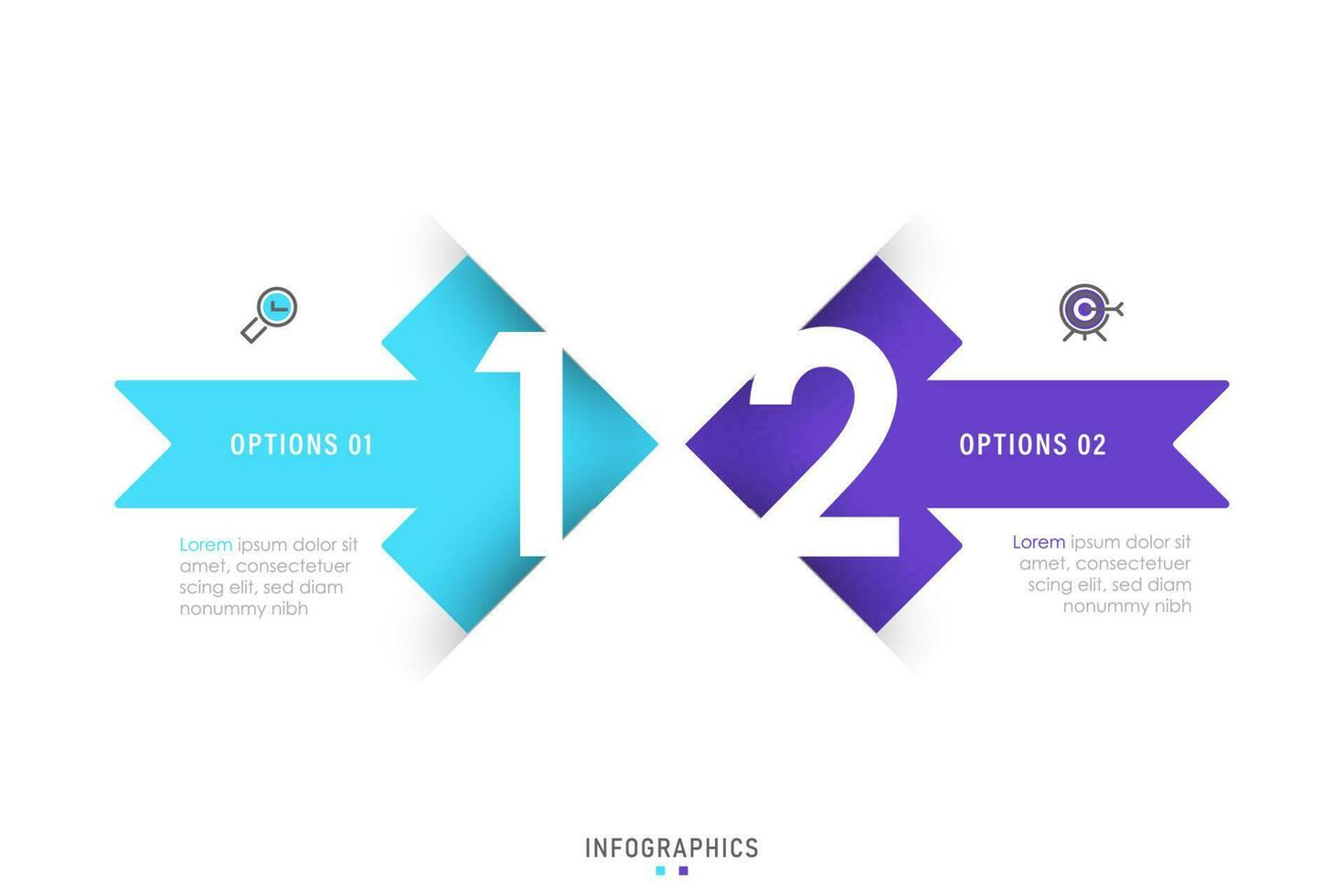 vector infographic labelontwerpsjabloon met pictogrammen en 2 opties of stappen. kan worden gebruikt voor procesdiagram, presentaties, workflowlay-out, banner, stroomschema, infografiek.