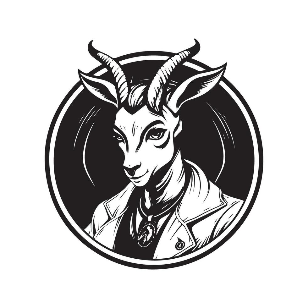 antropomorf antilope, wijnoogst logo lijn kunst concept zwart en wit kleur, hand- getrokken illustratie vector