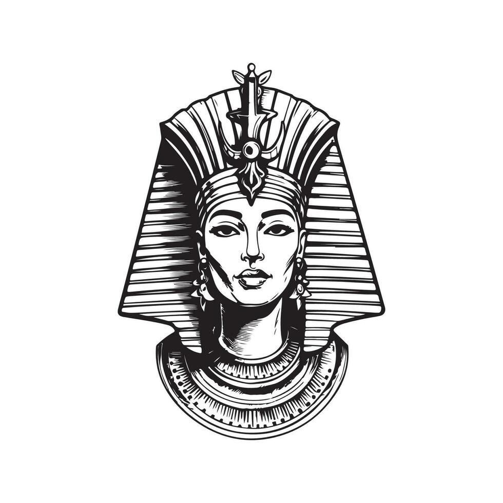 Egyptische koningin, wijnoogst logo lijn kunst concept zwart en wit kleur, hand- getrokken illustratie vector