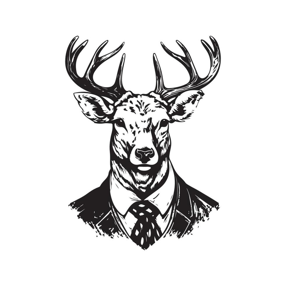 zakenman hert, wijnoogst logo lijn kunst concept zwart en wit kleur, hand- getrokken illustratie vector