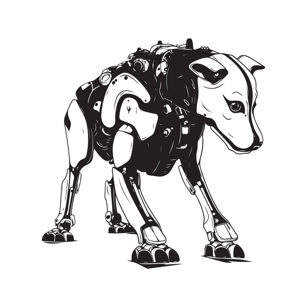 hond robot machine, wijnoogst logo lijn kunst concept zwart en wit kleur, hand- getrokken illustratie vector