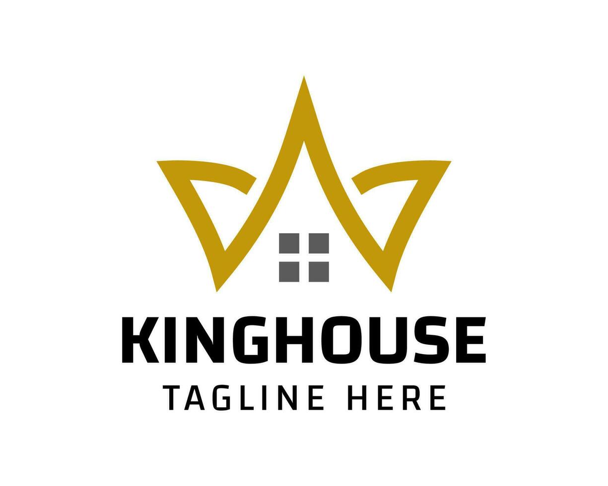 monoline goud kroon huis logo vector
