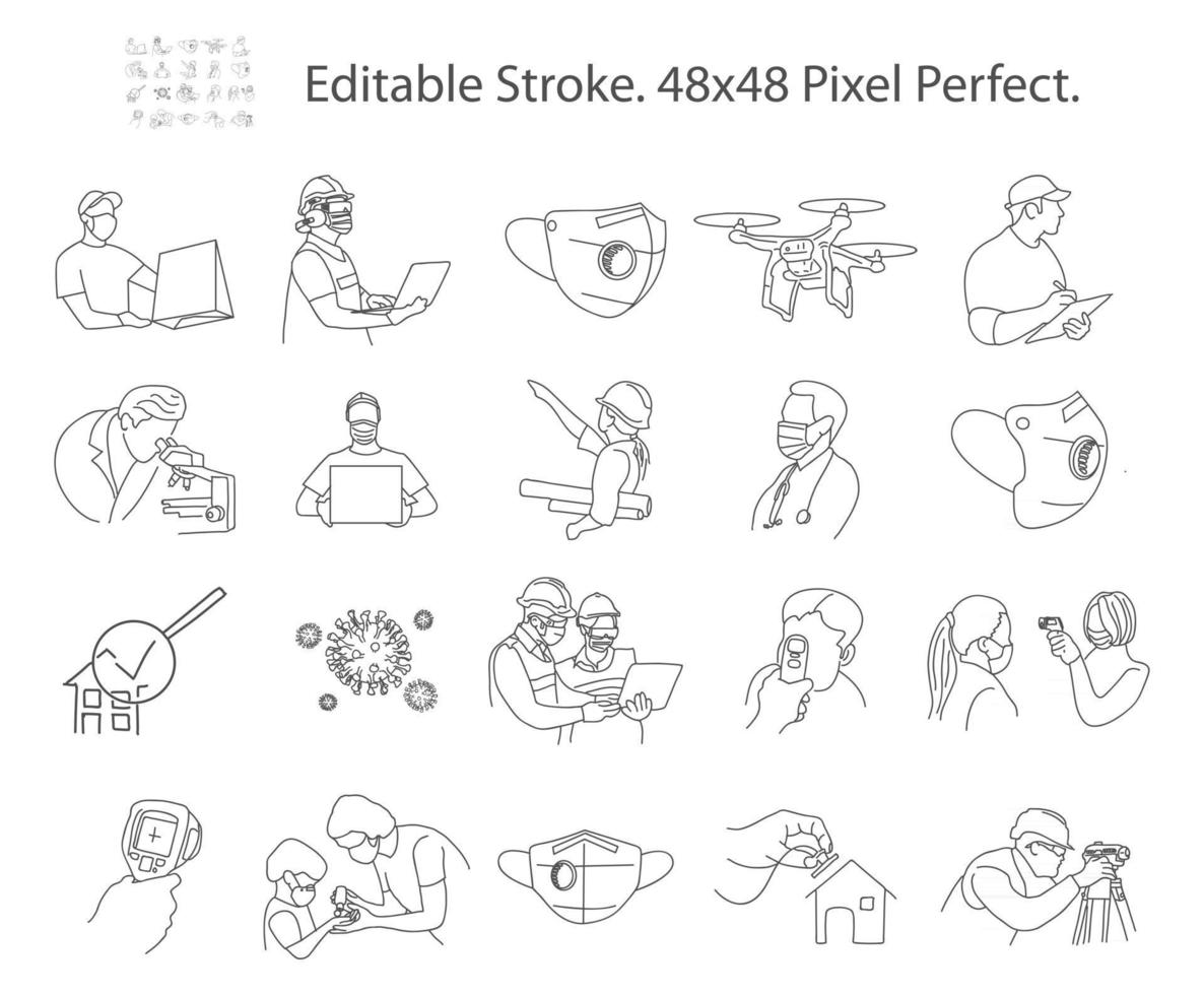 coronavirus covid 19 gerelateerde vector lijn iconen