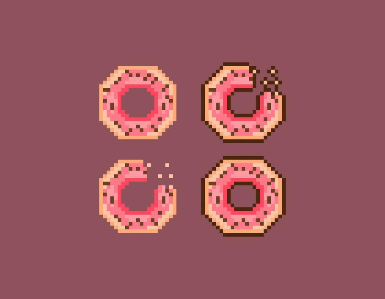 donut pixel illustratie. gegeten donuts. gebeten donuts. voedsel. icoon of symbool. pixel kunst. vector elementen. middelen, spellen, stukjes