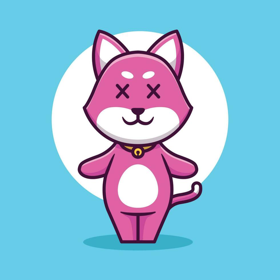 schattig roze kat mascotte tekenfilm vector illustratie