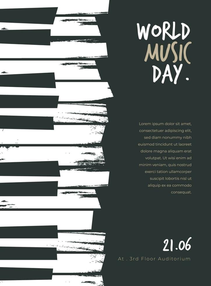 wereld muziek- dag sjabloon ontwerp met piano in grunge concept ontwerp vector