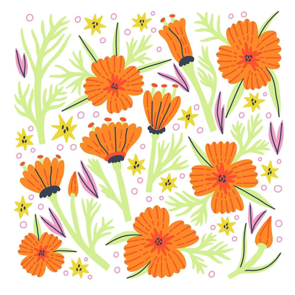 reeks bloem papaver en blad vector verzameling element