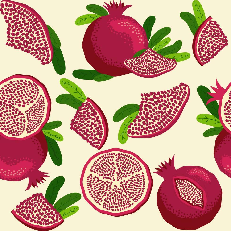 granaatappel fruit naadloos patroon. helder bladeren en fruit, zaden en lobben. Shana tova naadloos patroon vector