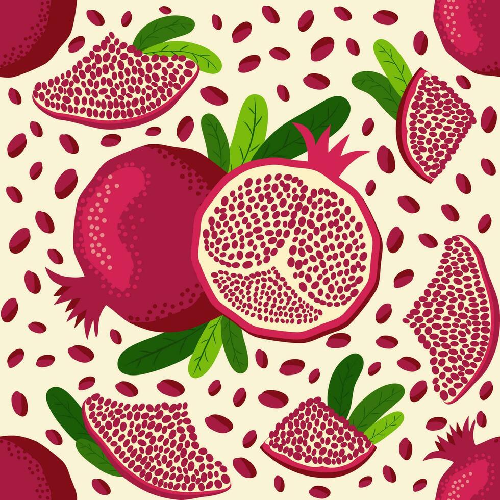 granaatappel fruit naadloos patroon. helder bladeren en fruit, zaden en lobben. Shana tova naadloos patroon vector