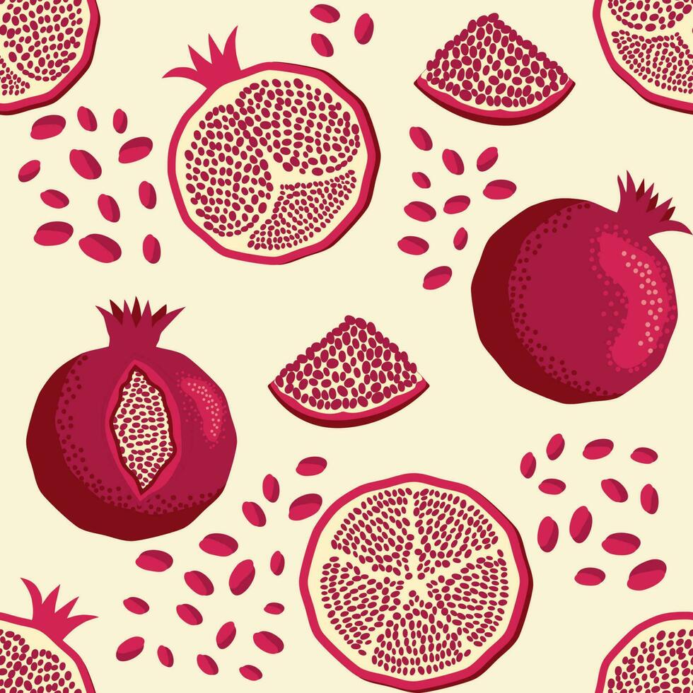 granaatappel fruit naadloos patroon. helder bladeren en fruit, zaden en lobben. Shana tova naadloos patroon vector