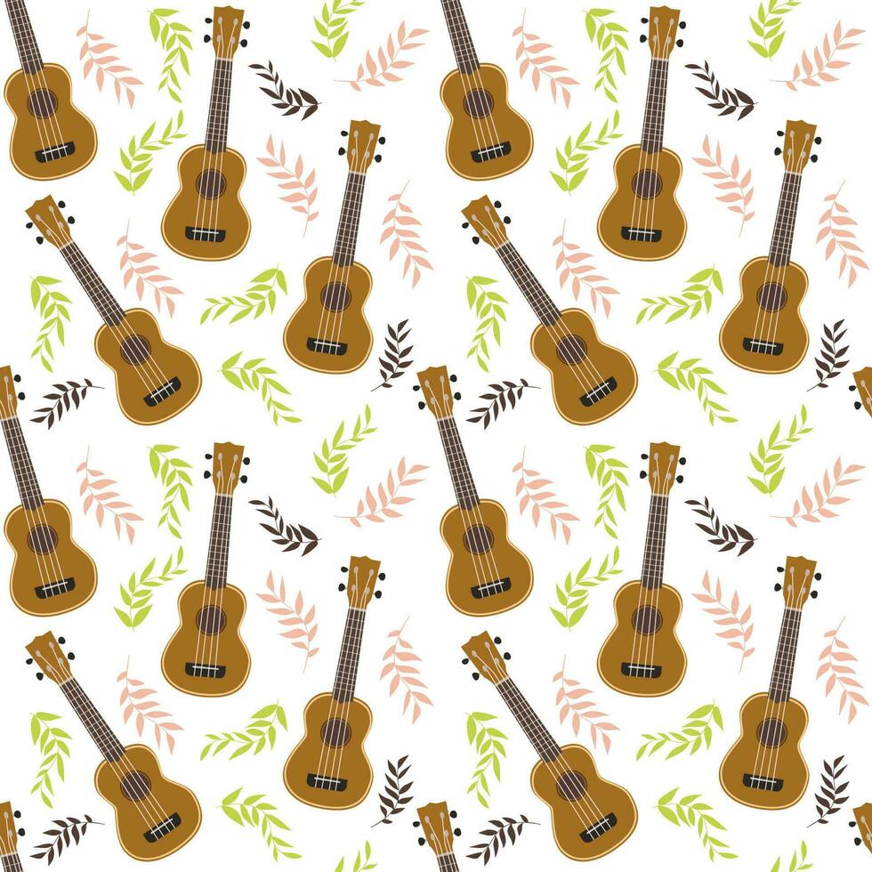 ukulele en bloemen. naadloos patroon. vector illustratie