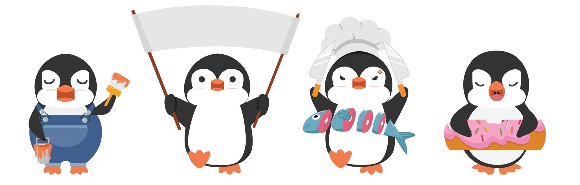 schattige pinguïn stripfiguren instellen vector