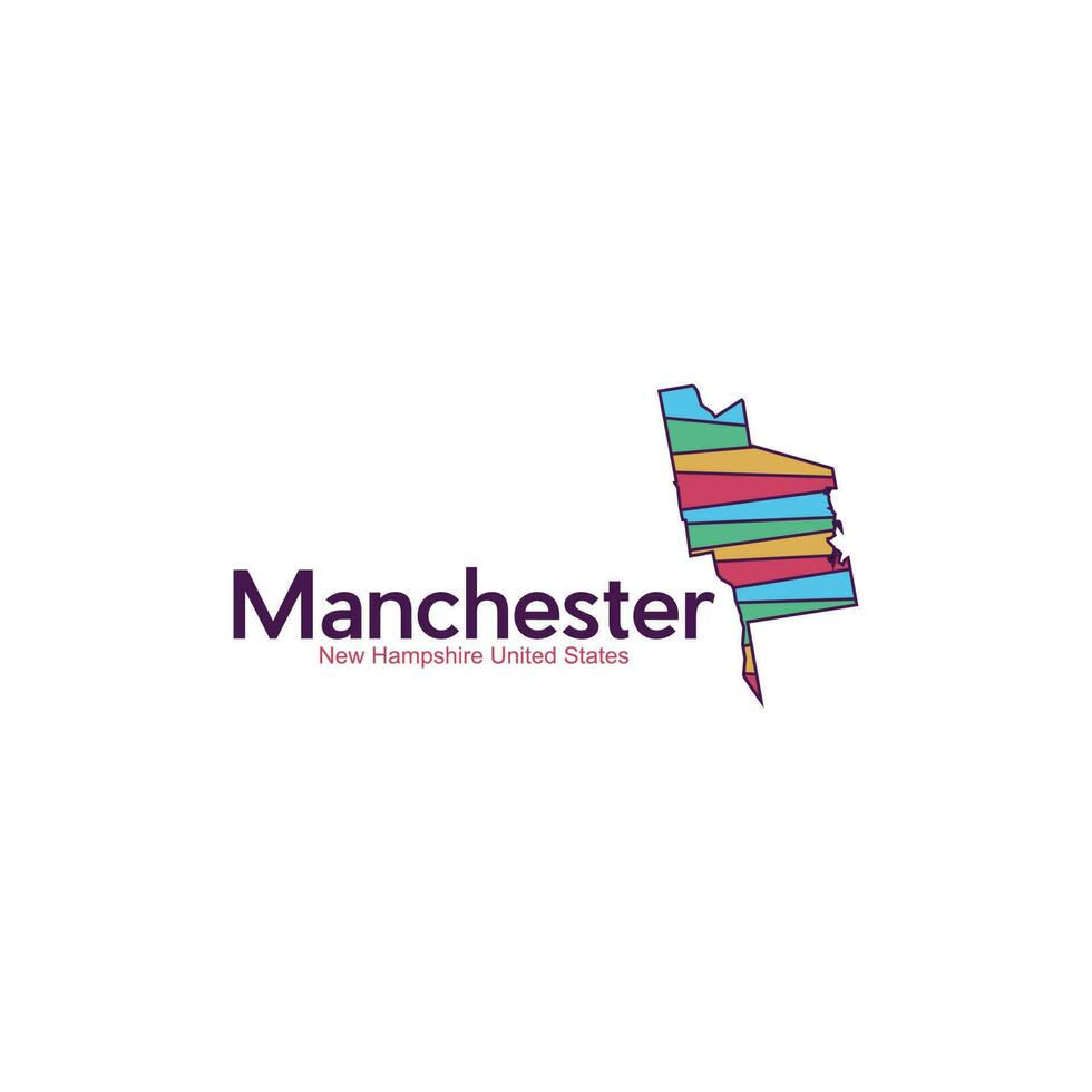 kaart van Manchester nieuw hampshire stad kleurrijk meetkundig logo vector