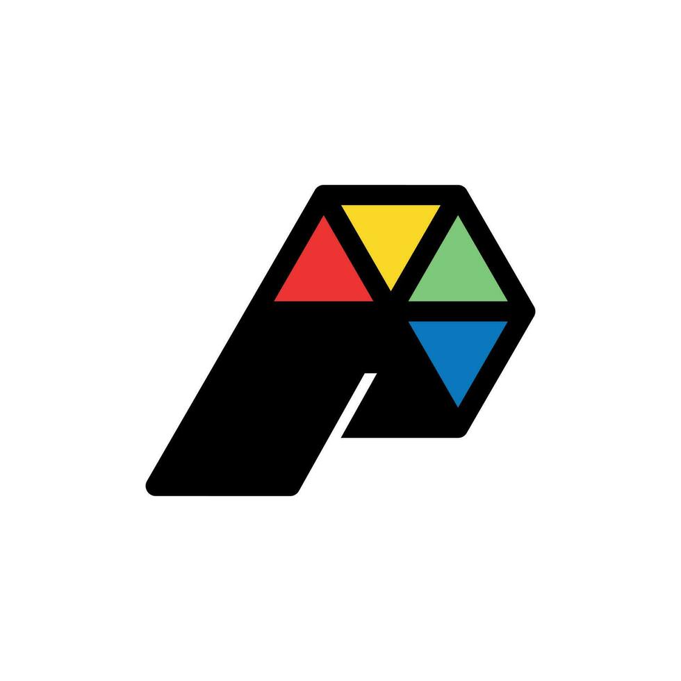 p doos logo ontwerp, brief p met doos kubus pixel kleurrijk, de logo sjabloon met de brief p in de doos vector