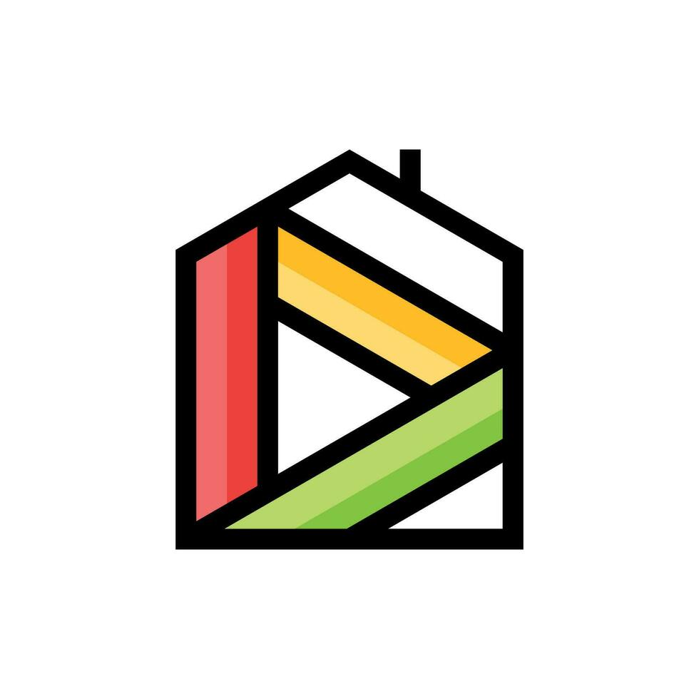 huis media Speel knop, huis en media Speel logo. echt landgoed productie logo ontwerp vector