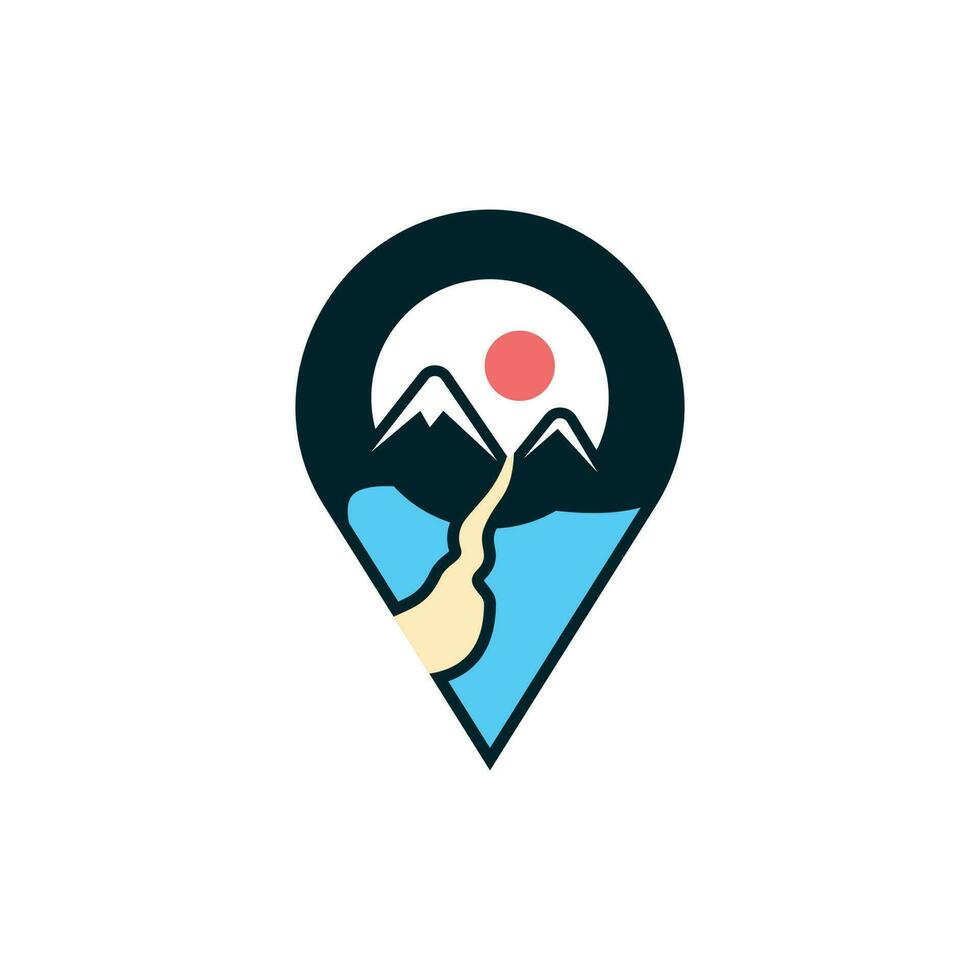 pin en berg met rivier- icoon logo ontwerp, kaart berg vector icoon logo