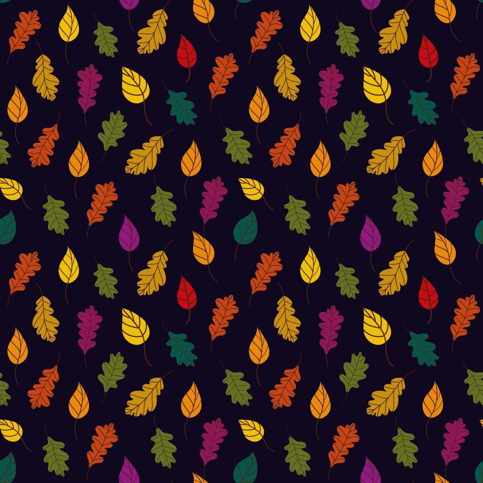 gevallen bladeren patroon. Bothnian herfst patroon met gevallen bladeren van bomen op een zwarte achtergrond. herfst achtergrond. vectorillustratie in vlakke stijl voor inpakpapier, textieldruk, blogs vector