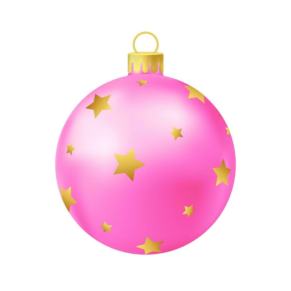 roze Kerstmis boom bal met goud ster vector