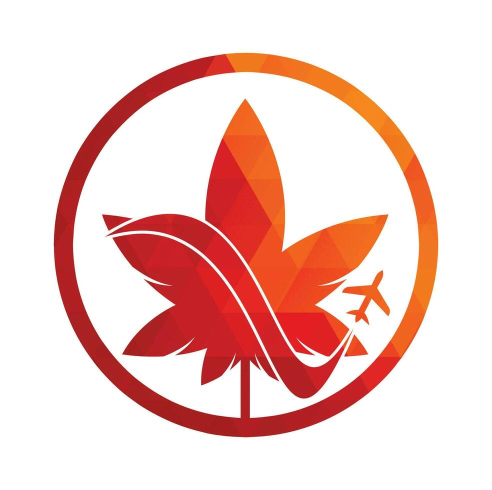 marihuana blad en lucht vlak vector logo combinatie. hennep en vliegtuig symbool of icoon.