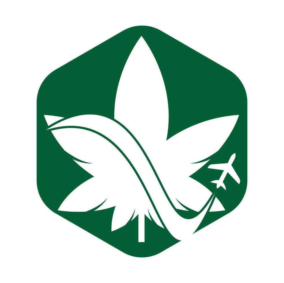 marihuana blad en lucht vlak vector logo combinatie. hennep en vliegtuig symbool of icoon.