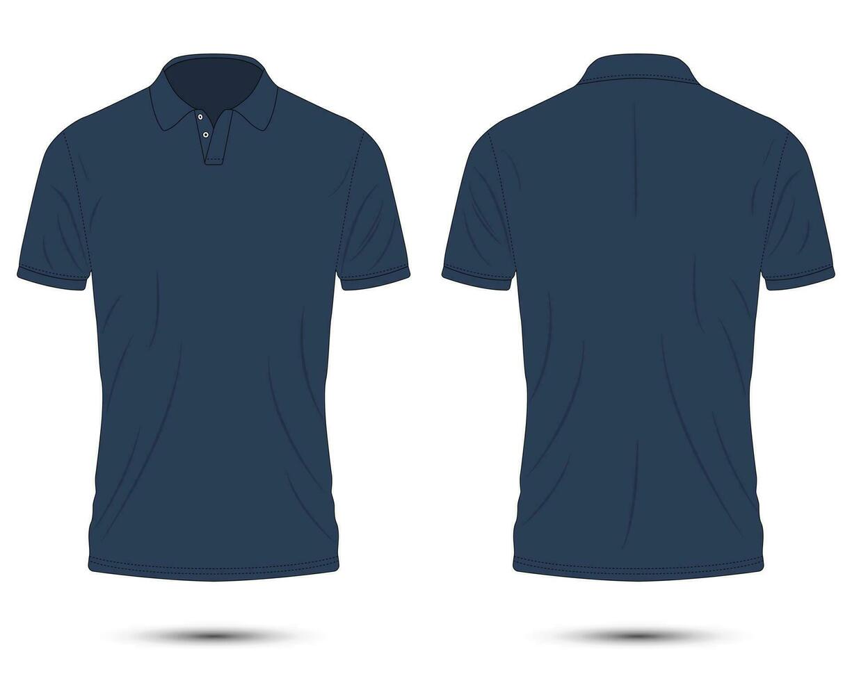 donker blauw polo overhemd mockup voorkant en terug visie vector