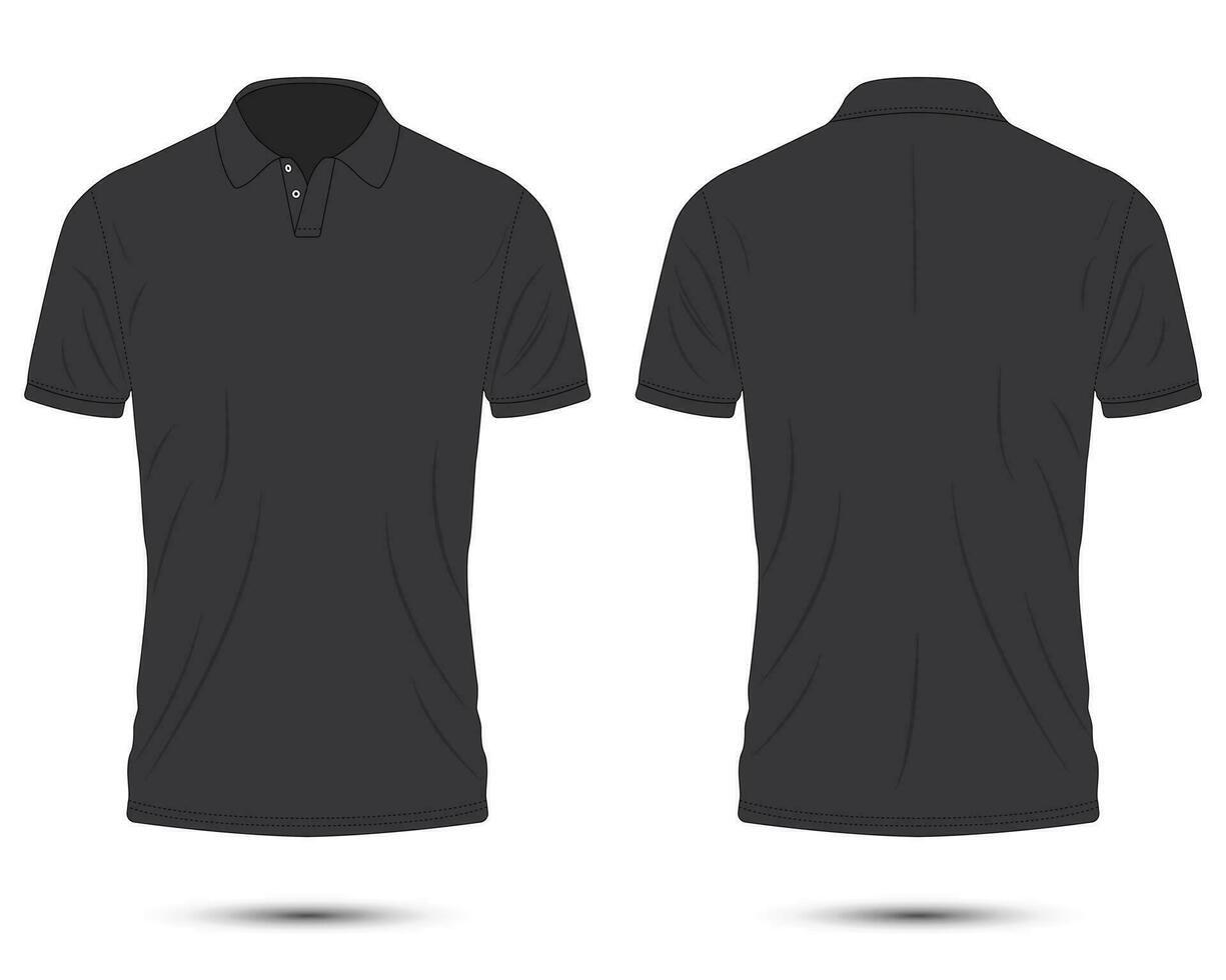 zwart polo overhemd mockup voorkant en terug visie vector