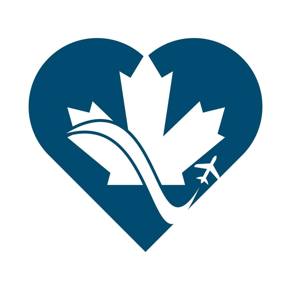 Canada reizen hart vorm concept vector logo ontwerp. Canadees luchtvaart vector logo ontwerp concept.