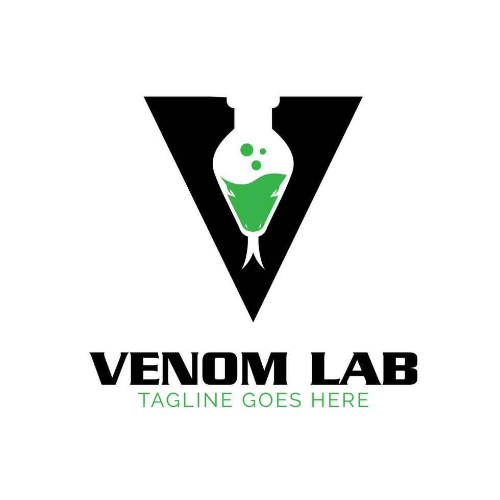 v brief gebaseerd, venijn laboratorium slang hoofd logo symbool. vector