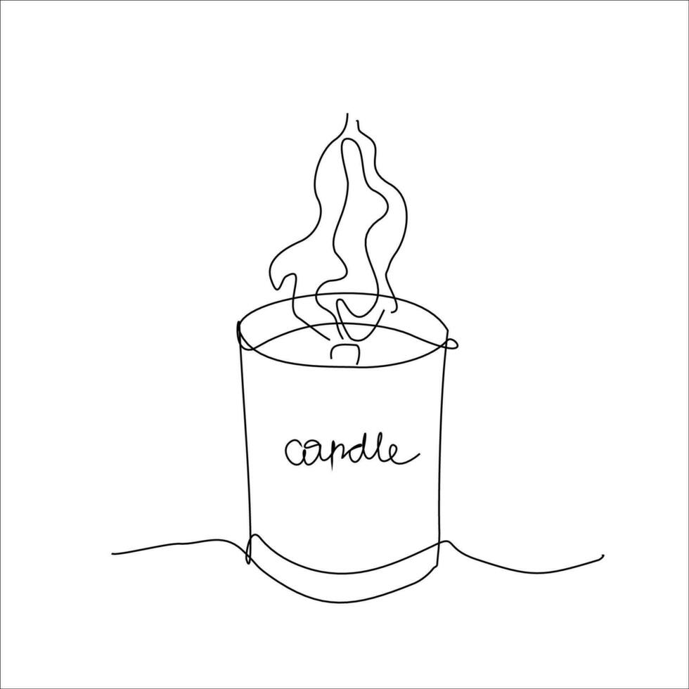 brandend aroma kaarsen een lijn kunst. doorlopend lijn tekening van comfort thema en romance vector