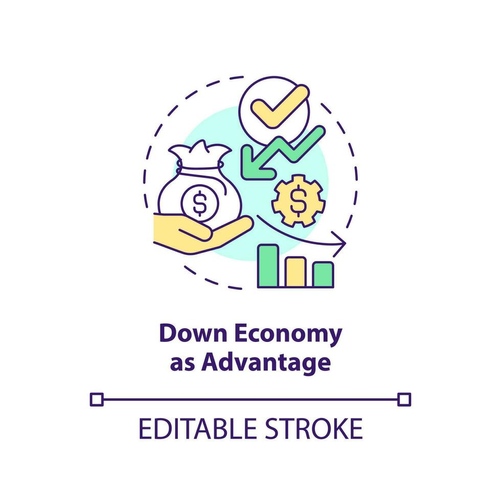 naar beneden economie net zo voordeel concept icoon. financieel strategie. het fondsenwerving tip abstract idee dun lijn illustratie. geïsoleerd schets tekening. bewerkbare beroerte vector